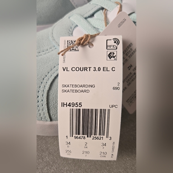 Adidas VL Court 3.0 EL C Kids Light Blue Skate Shoes NWT Size 2.5 - Picture 12 of 15